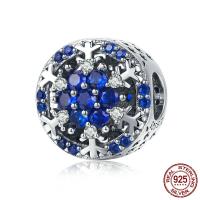 Thailand Sterling Silver Beads, Snowflake, micro pave cubic zirconia & without troll, blue, 12x12mm, Hole:Approx 4.5-5mm, Sold By PC