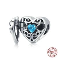 Thailand Sterling Silver Beads Heart micro pave cubic zirconia & without troll & hollow Approx 4.5-5mm Sold By PC