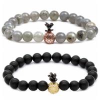 Gemstone Bracelets, with Elastic Thread & Brass, Pineapple, plated, different materials for choice & Unisex & micro pave cubic zirconia, 8mm, Sold Per Approx 7.1-7.8 Inch Strand