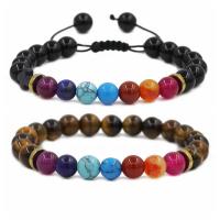 Natural 7 Chakra Beads Healing Gemstone Bracelets with Elastic Thread & Nylon Cord & Brass gold color plated & Unisex & adjustable 8mm Sold Per Approx 7.1-7.8 Inch Strand