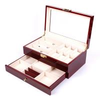 Boîte à bijoux montres, bois, avec MDF & velours de coton & alliage de zinc, rectangle, vernis au four, Double couche, rouge, 340x210x140mm, Vendu par PC