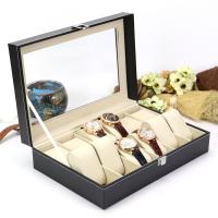 Boîte à bijoux montres, cuir PU, avec velours de coton & alliage de zinc, rectangle, noire, 305x205x85mm, Vendu par PC