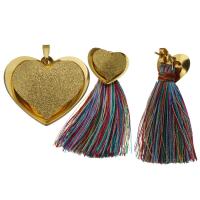 Fashion Stainless Steel Jewelry Sets, pendant & earring, with Cotton, Heart, gold color plated, for woman & stardust, 24x20mm, 15x40mm, Hole:Approx 3x4mm, Sold By Set