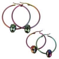 Mens Stainless Steel Hoop Earring, med Lampwork, farverig forgyldt, forskellig størrelse for valg & for kvinde, 34x38mm, 8x14mm, 45x47mm, 8x14mm, Solgt af par