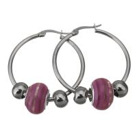 Stainless Steel Hoop Earring, with Lampwork, for woman, original color, 34x35mm, 9x14mm, Sold By Pair