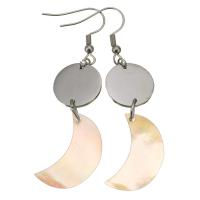 Stainless Steel Drop Earring, with Yellow Shell, Moon, for woman, original color, 62mm, 19x23mm, Sold By Pair