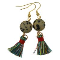 Stainless Steel Tassel Earring with Cotton Thread & Dalmatian gold color plated for woman 59mm Sold By Pair