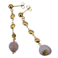 Stainless Steel Drop Earring, with Lampwork, gold color plated, for woman, 55mm, 11x15mm, Sold By Pair