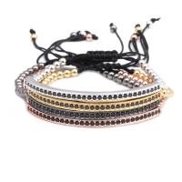 Brass Woven Ball Bracelets with Nylon Cord plated Unisex & adjustable & micro pave cubic zirconia nickel lead & cadmium free 4mm Sold Per Approx 7.1-7.8 Inch Strand