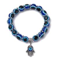 Resin Evil Eye Jewelry Bracelet with Zinc Alloy Spacer Evil Eye Hamsa antique silver color plated Unisex  Sold Per Approx 6.5 Inch Strand