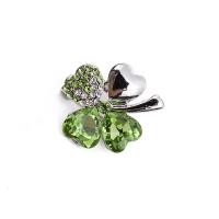 Tibetan Style Brooches, with Brass, Four Leaf Clover, platinum color plated, for woman & with rhinestone, nickel, lead & cadmium free, 26x22mm, Sold By PC
