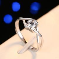 925 sterling zilver Open Finger Ring, geplatineerd, voor vrouw & met zirkonia, Maat:7, Verkocht door PC