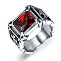Titanium Steel Finger Ring with Crystal antique silver color plated & for man & hollow Sold By PC