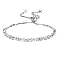 Cubic Zirconia Micro Pave Brass Bracelet, platinum plated, Adjustable & different size for choice & box chain & micro pave cubic zirconia & for woman, nickel, lead & cadmium free, 3mm, 4mm, Sold Per Approx 7 Inch Strand