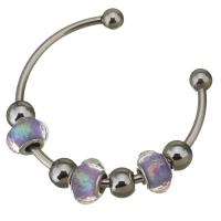Stainless Steel Ball End Cuff Bangle, with Lampwork, for woman, purple, 9x14mm, 3mm, Inner Diameter:Approx 57x43mm, Sold By PC