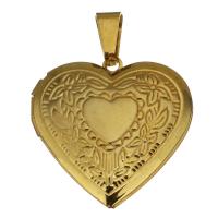 aço inoxidável pingente medalhão, Coração, cromado de cor dourada, 29x29x7mm, 22x17mm, Buraco:Aprox 5x8mm, vendido por PC