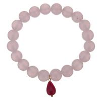 acier inoxydable bracelet, avec perle de verre & quartz rose, avec 1lnch chaînes de rallonge, Placage de couleur d'or, pour femme, 8x16mm, 11mm, Vendu par Environ 8 pouce brin