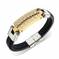 cuir PU bracelet ordinaire, avec acier inoxydable, Placage, styles différents pour le choix & pour homme, Diamètre intérieur:Environ 7mm, Vendu par brin