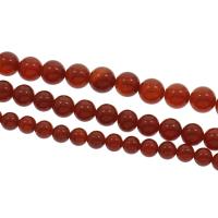 Φυσικά Χάντρες Red Agate, Γύρος, διαφορετικό μέγεθος για την επιλογή, Τρύπα:Περίπου 1mm, Sold Per Περίπου 15.5 inch Strand