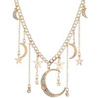 Tibetan Style Jewelry Necklace, with 3inch extender chain, Moon and Star, plated, adjustable & twist oval chain & for woman & with rhinestone, nickel, lead & cadmium free, 27x34mm, Sold Per Approx 15.5 Inch Strand