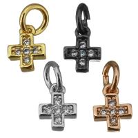 Brass Cross Pendants, plated, micro pave cubic zirconia, more colors for choice, nickel, lead & cadmium free, 5x6.50x2mm, Hole:Approx 3mm, 10PCs/Lot, Sold By Lot