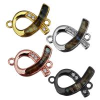 Brass Jewelry Connector, with Abalone Shell, Awareness Ribbon, plated, mosaic & micro pave cubic zirconia & 1/1 loop, more colors for choice, nickel, lead & cadmium free, 16.50x12x4mm, Hole:Approx 1.5mm, 10PCs/Lot, Sold By Lot