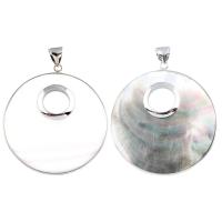 White Shell Pendant, with Black Shell & Brass, Flat Round, platinum color plated, different materials for choice, 51x55x4mm, Hole:Approx 6x8mm, 10PCs/Bag, Sold By Bag