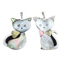 Black Shell Pendant with Abalone Shell Paper & Resin & Brass Cat platinum color plated Approx Sold By Bag