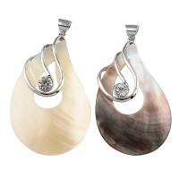 Black Shell Pendant with White Shell & Brass Teardrop platinum color plated & with rhinestone Approx Sold By Bag
