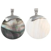 Black Shell Pendant with White Shell & Brass Flat Round platinum color plated Approx Sold By Bag