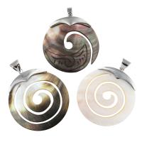 Natural Black Shell Pendants, with White Shell & Brass, Flat Round, platinum color plated, different styles for choice, 45x51x5mm, Hole:Approx 6x8mm, 10PCs/Bag, Sold By Bag