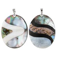 Natural Abalone Shell Pendants White Shell with Abalone Shell Paper & Resin & Brass Flat Oval platinum color plated Approx Sold By Bag
