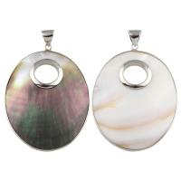 Black Shell Pendant with White Shell & Brass Flat Oval platinum color plated Approx Sold By Bag