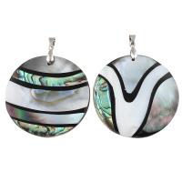 Black Shell Pendant, with Abalone Shell Paper & White Shell & Resin & Brass, Flat Round, platinum color plated, different designs for choice, 47x5mm, Hole:Approx 4x6mm, 10PCs/Bag, Sold By Bag