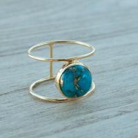 Brass Finger Ring with Synthetic Turquoise nickel lead & cadmium free & for woman gold color plated Sold By PC