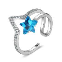Cubic Zirconia Micro Pave Brass Ring, with Quartz, Star, platinum color plated, Korean style & adjustable & micro pave cubic zirconia & for woman, blue, nickel, lead & cadmium free, 8mm, US Ring Size:14, Sold By PC
