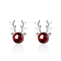 Brass Stud Earring with Garnet Antlers platinum color plated Korean style & for woman nickel lead & cadmium free Sold By Pair