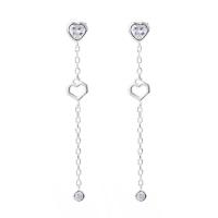 925 Sterling Silver Drop &  Dangle Earrings, Brass, Heart, silver color plated, for woman & with cubic zirconia, nickel, lead & cadmium free, 5x45mm, Sold By Pair