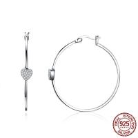 Cubic Zirconia Micro Pave Sterling Silver Earring, 925 Sterling Silver, Heart, platinum plated, micro pave cubic zirconia & for woman, 6x38mm, Sold By Pair