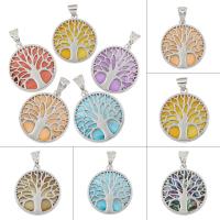 Tibetan Style Pendants, with Abalone Shell Paper & Freshwater Shell & White Shell, Tree, platinum color plated, dyed & different styles for choice, nickel, lead & cadmium free, 34x38x3mm, Hole:Approx 6x7mm, 10PCs/Bag, Sold By Bag