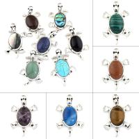 Tibetan Style Animal Pendants, with Gemstone, Turtle, platinum color plated, different materials for choice & with rhinestone, nickel, lead & cadmium free, 22x56x11mm, Hole:Approx 6x9mm, 10PCs/Bag, Sold By Bag