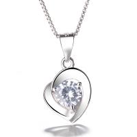 925 Sterling Silver Pendant, Brass, Heart, silver color plated, for woman & with cubic zirconia, nickel, lead & cadmium free, 12x20mm, Sold By PC