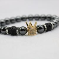 Hematite Bracelet with Rhinestone Crown Charms gold color plated Unisex & with rhinestone 8mm Sold Per Approx 6.30 Inch Strand