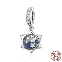 925 Sterling Silver European Pendant with Glass Star platinum plated micro pave cubic zirconia & without troll & faceted Sold By PC