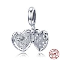 925 Sterling Silver European Pendant, Heart, platinum plated, micro pave cubic zirconia & without troll & hollow, 12x23mm, Hole:Approx 4.5-5mm, Sold By PC