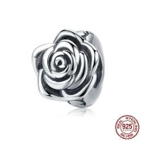 925 Sterling Silver European Beads, Thailand Sterling Silver, Rose, without troll, 8x9mm, Hole:Approx 4.5-5mm, Sold By PC