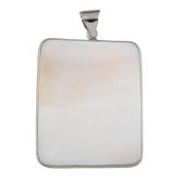 Natural White Shell Pendants, with Brass, Rectangle, platinum color plated, 37x50x3mm, Hole:Approx 6x8mm, 10PCs/Bag, Sold By Bag