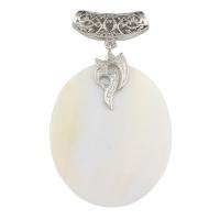 Natural White Shell Pendants, with Brass, Flat Oval, platinum color plated, 45x62x8mm, Hole:Approx 5x6mm, 10PCs/Bag, Sold By Bag