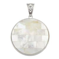 Natural White Shell Pendants, with Brass, Flat Round, platinum color plated, 52x56x6mm, Hole:Approx 7x15mm, 10PCs/Bag, Sold By Bag