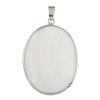 Natural White Shell Pendants, with Brass, Flat Oval, platinum color plated, 31x45x4mm, Hole:Approx 4x6mm, 10PCs/Bag, Sold By Bag